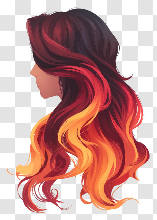 Long Hair Wig - Stylized Flame Ombre Hair Design Transparent PNG