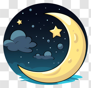 Cartoon Moon - Crescent Moon With Stars In Night Sky Transparent PNG