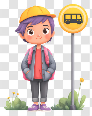 Student Waiting At Bus Stop - Purple-haired Kid At Bus Stop Transparent PNG