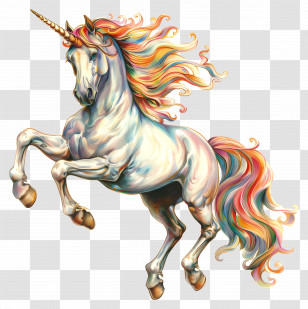 Unicorn - Magical Unicorn With Vibrant Rainbow Mane Transparent PNG