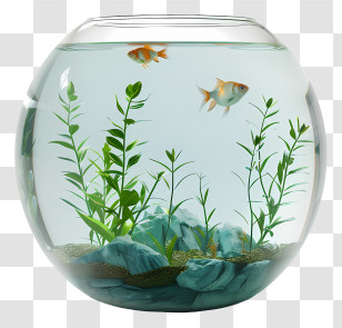 Fish Tank - Decorative Fish Bowl With Goldfish And Plants Transparent PNG