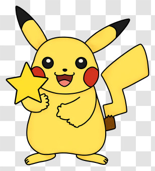 Pikachu - Yellow Cartoon Character Holding Star Transparent PNG