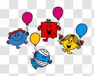 Mr Men Little Miss - Colorful Characters With Balloons Transparent PNG