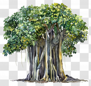 Banyan Tree - Beautiful Banyan Tree Illustration With Roots Transparent PNG