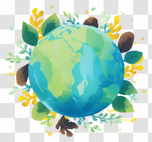 Mother Earth Day - Earth Illustration Surrounded By Green Leaves And Nature Transparent PNG