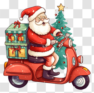 Santa Claus - Santa Claus Riding A Scooter With Gifts And Festive Cheer Transparent PNG