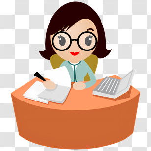 Eyewear - Cartoon Woman Writing And Working At Desk Transparent PNG