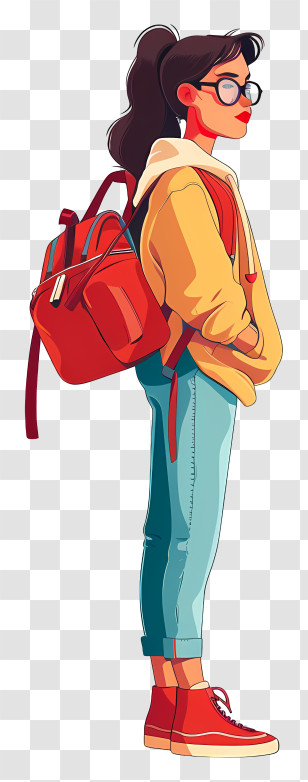 College Girl With Bag - Illustration Of A Student With Backpack Transparent PNG