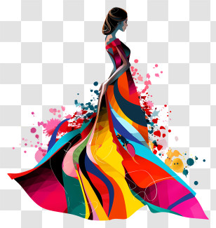 Dress Day - Beautiful Woman In Vibrant, Flowing Dress Illustration Transparent PNG
