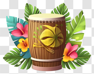 Conga Drum - Decorative Drum With Flowers And Tropical Vibes Transparent PNG