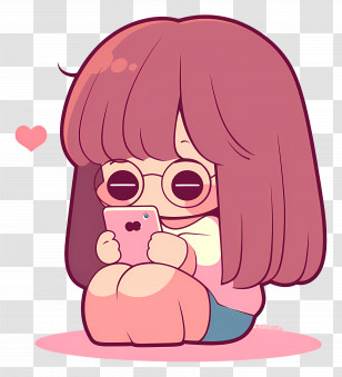 Girl Playing Mobile Games - Cute Cartoon Girl Texting Transparent PNG
