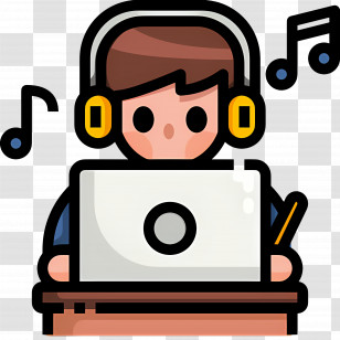 Listening Music - Cartoon Character With Headphones Transparent PNG