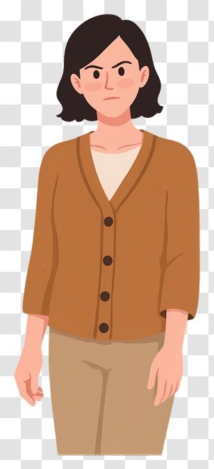 Woman Feeling Tense - Serious Woman In Brown Cardigan Transparent PNG