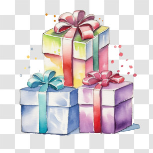 Christmas Gift Box
 - Beautiful Watercolor Gift Boxes With Ribbons Transparent PNG