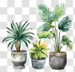 Potted Houseplants - Illustration Of Potted Houseplants Transparent PNG