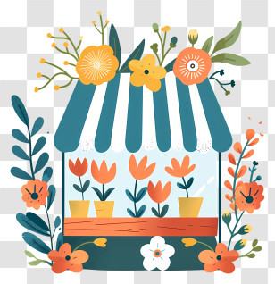 Spring Flower Store - Illustrated Flower Shop With Blooming Plants Transparent PNG