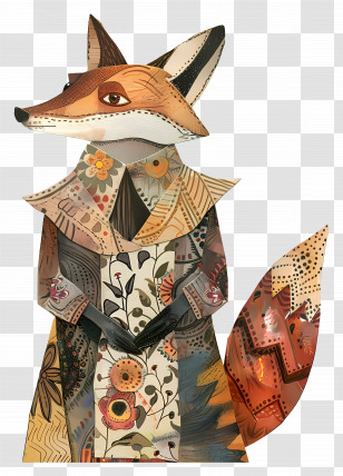 Fox - Patterned Fox With Floral Design Transparent PNG