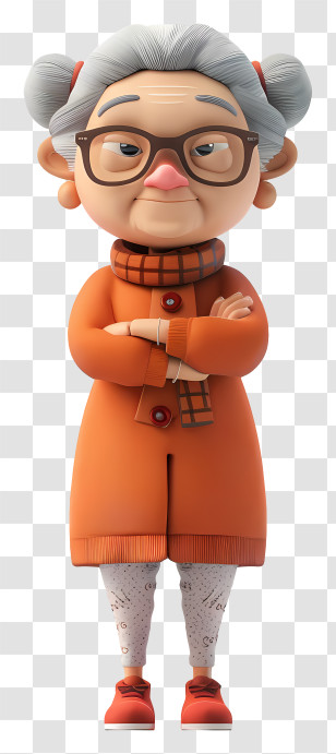 Old Woman Standing - Elderly Woman With Glasses And Scarf Transparent PNG