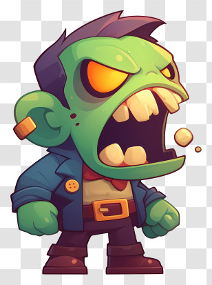 Zombie Emoji - Green Cartoon Zombie Character Transparent PNG