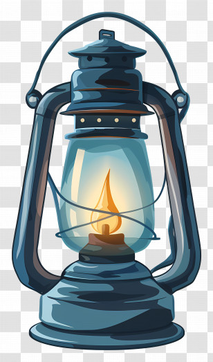 Camping Lantern - Blue Vintage Lantern With Bright Flame Transparent PNG