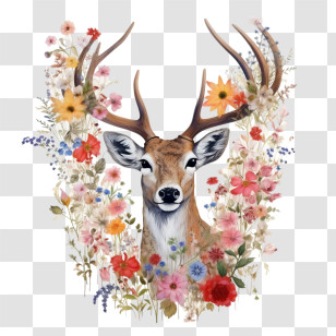 Deer - Deer With Elegant Floral Background Design Transparent PNG