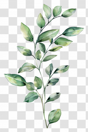 Watercolour Leaves - Watercolor Green Leafy Branch Painting Transparent PNG