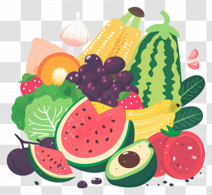 Food Background - Colorful Fruits And Vegetables Illustration For Healthy Living Transparent PNG
