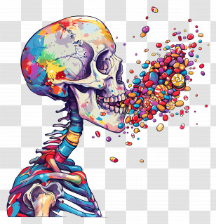 Skull - Colorful Skeleton With Pills Transparent PNG