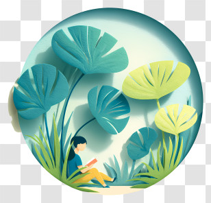 Girl Sitting And Reading Book - Paper Art Scene With Nature And Reading Transparent PNG
