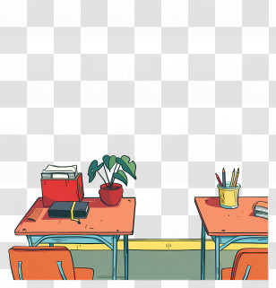 School Clipart - Classroom Desks With Books And Stationery Transparent PNG