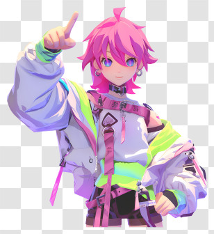 3d Girl Pointing - Colorful Anime Character With Pink Hair Transparent PNG