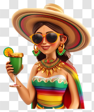 Cinco De Mayo - Festive Woman With Drink Transparent PNG