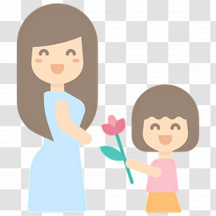 Mother And Daughter - Mother And Child With Flower Transparent PNG