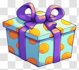 Birthday Present - Cartoon Polka-Dot Gift Box With Ribbon Bow Transparent PNG