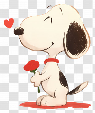 Snoopy - Cartoon Dog Holding A Rose Transparent PNG