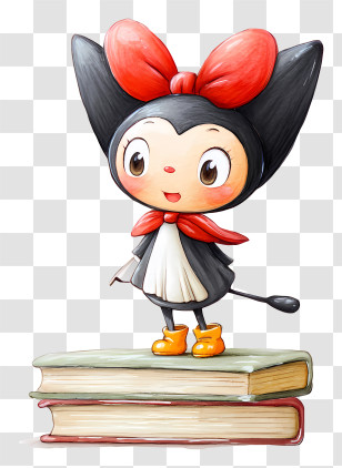 Watercolor Kuromi - Cartoon Cat On Books Transparent PNG