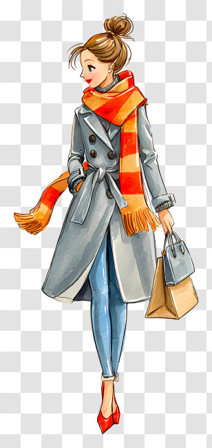 Woman Walking Outdoors In Autumn - Stylish Woman In Trench Coat Transparent PNG