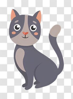 Black Cat - Smiling Cartoon Gray Cat Illustration Transparent PNG