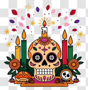 Day Of The Dead Candles - Colorful Sugar Skull Altar Transparent PNG
