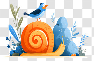 Bird On Snail Shell - Snail With Bird On Shell In A Garden Transparent PNG