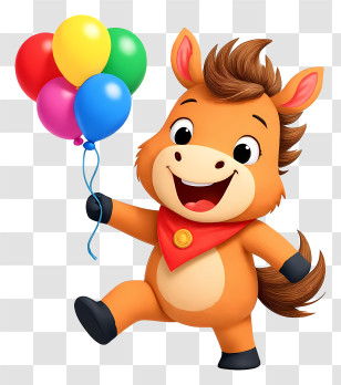 Cartoon Horse - Happy Pony Holding Balloons Transparent PNG