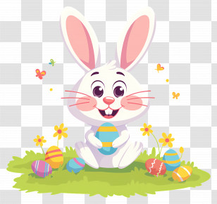 Rabbit With Easter Eggs - Easter Bunny With Colorful Eggs Transparent PNG