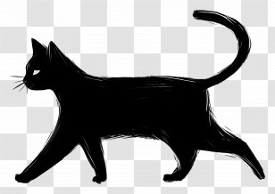 Cat Walking - Black Silhouette Cat Illustration Transparent PNG