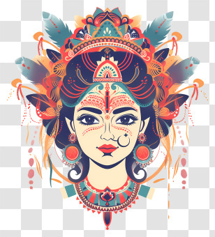 Hindu Goddess - Colorful Goddess-Style Artwork Transparent PNG