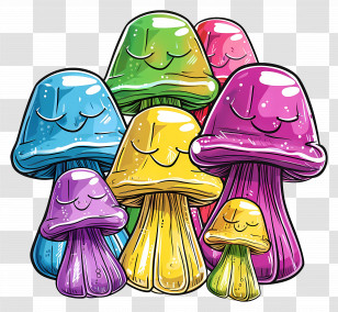 Mushroom Gummies - Colorful Cartoon Mushrooms Transparent PNG