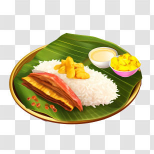 Onam Sadya Food - Traditional Meal On Banana Leaf Transparent PNG