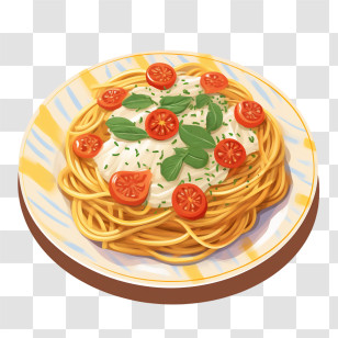 Spaghetti - Spaghetti Dish With Cherry Tomatoes And Basil Transparent PNG