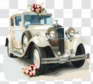 Wedding Car - Beautiful Vintage Wedding Car Transparent PNG