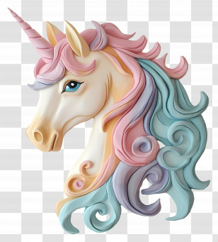 Unicorn Pastel - Rainbow-Maned Unicorn Head Sculpture Design Transparent PNG