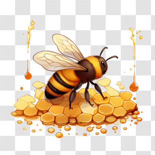 World Honey Bee Day - Illustration Of Bee On Honeycomb With Honey Drops Transparent PNG